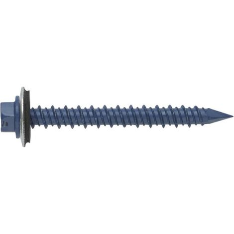 Vis de fixation directe avec tête hexagonale, rondelle imprimée, acier au carbone avec revêtement bleu ruspert, dimensions : 6,5 x 150 mm, Ø5,250 pièces (1/2)