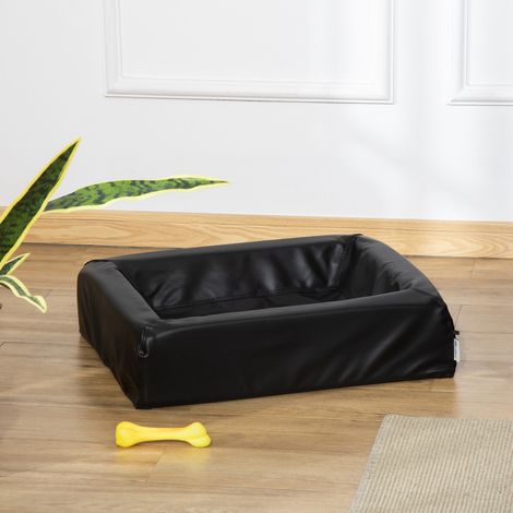 Haustiermatratze mit PU-Lederbezug, Schaumstoffpolsterung und waschbar mit Reißverschluss, 58 x 49 x 14,5 cm, Schwarz (1/5)