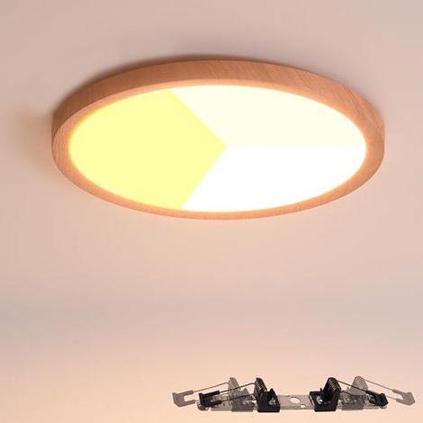 Wood Effect LED Downlight Ø225 mm 18 W Surface or Recessed Ceiling Light Ø65-200 mm CCT 3000K/4000K/6000K Ultra Thin 17mm IP44 for Bathroom, Kitchen, Hallway (1/5)