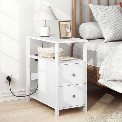 WOLTU Tavolino da divano moderno,con Stazione di Ricarica, Soggiorno, Camera da Letto, Bianco