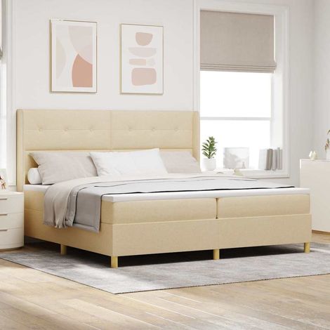 Boxspringbett mit LED-Lichtleisten Creme 200 x 200 cm Stoff (1/5)