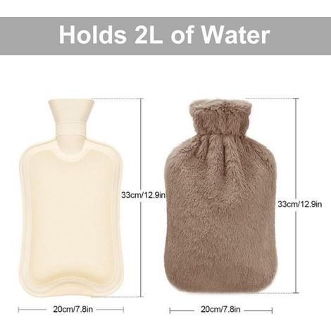 Bouillotte d'eau Chaude avec Housse, Bouillotte en PVC Couvercle peluche Amovible et Lavable, 2L Grande capacité (Brun) (1/4)
