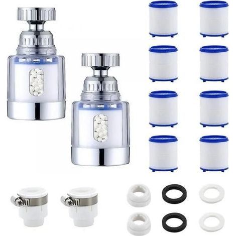 Filtre à eau pour robinet - Anti Calcaire - Rotatif 360° - 2 pièces - 8 éléments filtrants