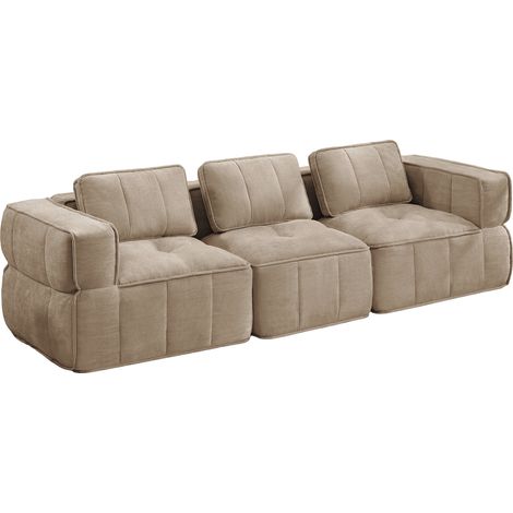 Sofá Modular 3 Plazas, Sin Estructura, Asiento Profundo, Poliéster, Arena (1/5)