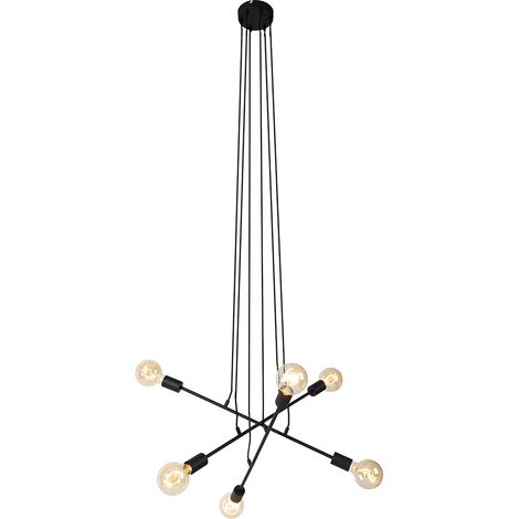 QAZQA Lampada a sospensione sydney - Moderno - Acciaio - Nero - Oblungo Max. 6 x Watt (1/4)