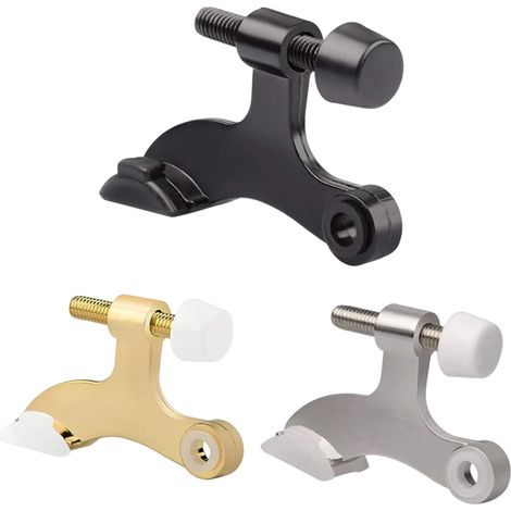 Lot de butées de porte avec pare-chocs caoutchouc, réglables, argenté (noir) (1/5)