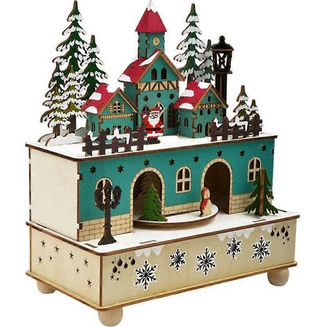 Coffret musical en bois de Noël avec chansons de Noël et sculptures du Père Noël jouet saisonnier (1/4)