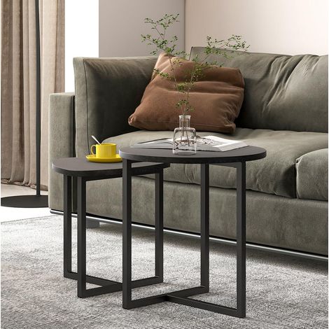 Tavolino da salotto set 2 nero metallo e legno OKMYHOME (1/4)