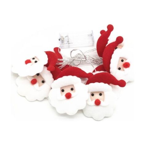 Guirlande lumineuse LED bonhomme de neige en tissu peluche, pour sapin de Noël et décorations de fêtes - [Père Noël - 1,65 mètre, 10 lumières]