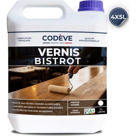 Vernis Bistrot - 4x5 L - Codeve Bois - Pour Protéger Votre Meuble, Plateau, Table, Tablette Ou Dessus En Bois.