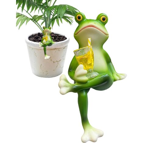 Maceta colgante de resina con forma de rana - Decoración creativa para el jardín - Figura de rana trepadora para patio y jardín (1/4)