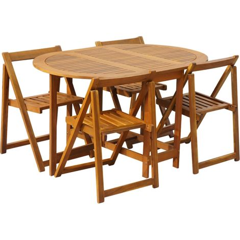 Mobilier à dîner d'extérieur pliable 5 pcs Bois d'acacia solide (1/5)