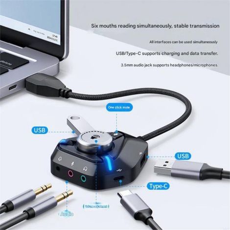 Carte Son Externe USB - 3 Prises Jack 3 5 Mm - 2 Ports USB + 1 Port USB-C - Pour PC et Ordinateur Portable - 1 Pièce (1/5)