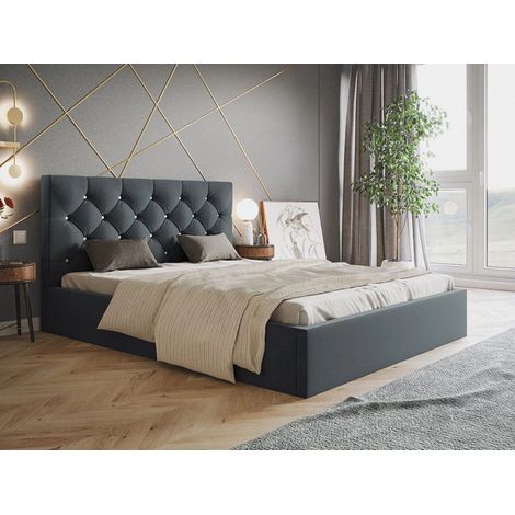 Lit rembourré avec rangement 120x200 velours gris foncé  Selva (1/5)
