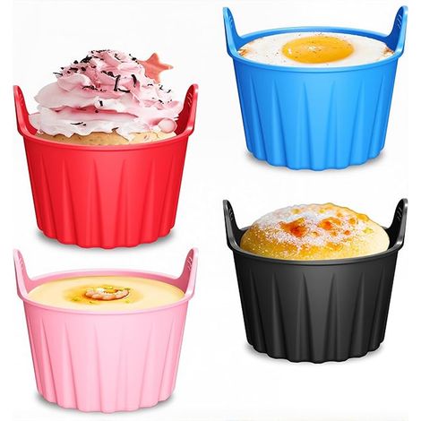 4 ramequins en silicone, pour œufs pochés, compatibles friteuse à air chaud, four et micro-ondes, résistant jusqu'à 230°C (1/5)