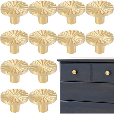 12 pomos dorados para armarios - Tiradores de puerta de armario dorados cepillados para la decoración de cocinas, baños y muebles. (1/5)