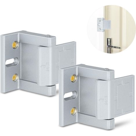 Juego de 2 cerraduras para puertas, cerraduras de refuerzo plateadas para puertas de casas y hoteles, tornillos de acero inoxidable