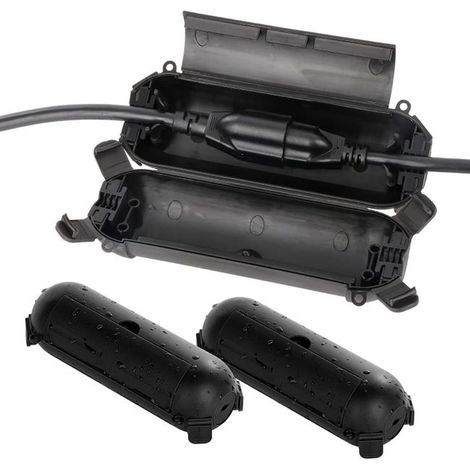 Lot de 2 Boîte de jonction de sécurité extérieure étanche pour câbles, rallonges et protection de prises, noir (1/5)