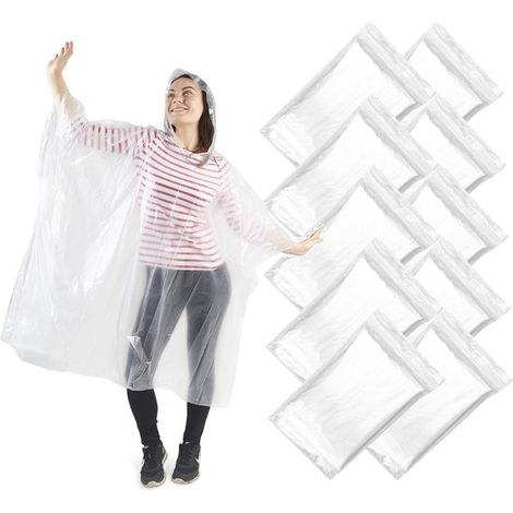 Lot de 10 ponchos de pluie imperméables – Unisexe – Transparents – Protection légère et pratique (1/5)