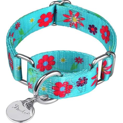 Collare per cani morbido, liscio e leggero, blu con fiori, taglia M, ideale per le passeggiate.