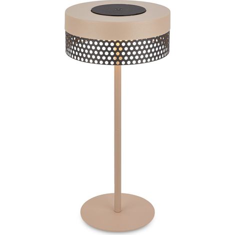 Briloner Booha LED Tischlampe kabellos IP44, Dimmbar, Touch, Akku, Spritzwasserschutz, Beige-Anthrazit, Ø16 x 35 cm