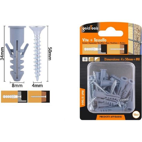 Kaela - Set 10pz Viti Vite Croce 4x50mm + Tasselli Con Alette Tassello M8 Fischer 57564 - (1/2)