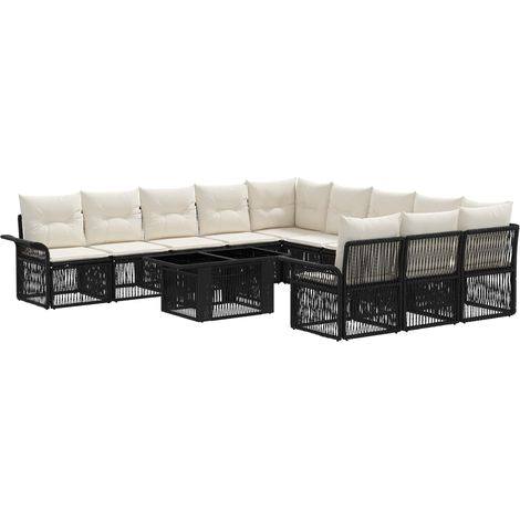 Set Divano da Giardino 12 pz Nero e Bianco Crema polyrattan vidaXL (1/5)