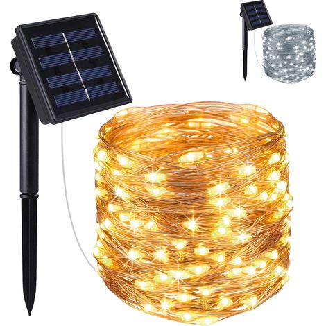 Guirlande solaire extérieur lumineuse jardin, terrasse - Ampoules LED 8 modes - 7 m - Blanc chaud - Linxor