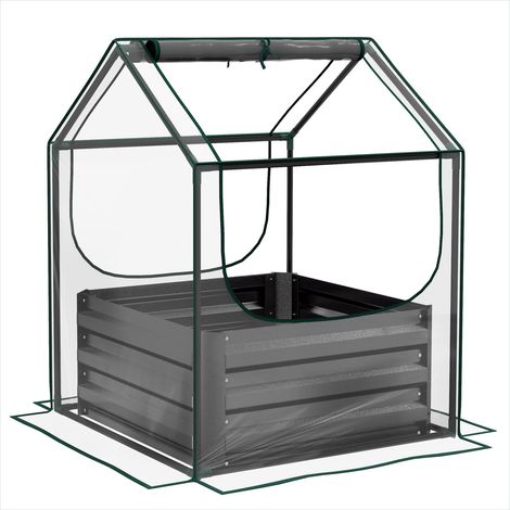Porte-plantes carré en acier galvanisé avec mini serre 70 x 70 x (1/5)