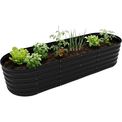 Relaxdays, galvanised metal half-round raised bed for flowers, plants & vegetables, 45x200x60 cm, black