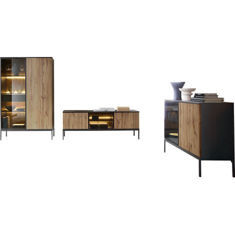 Conjunto de salón Manal, Negro + Roble wotan