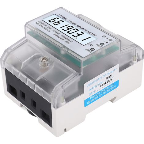Einphasiger 2-Leiter-Digital-Energiezähler (kWh, Watt), DIN-Schienenmontage, hintergrundbeleuchtetes LCD-Display, 230 V AC, 5 (100) A (1/5)