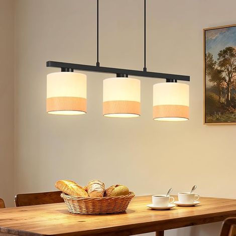 GBLY Pendelleuchte Mesa de Comedor Lámpara Suspension 3 Llamas Vintage Blanco Tela Pantalla Ajustable en Altura E27 Retro Lámpara de Comedor Para Sala Cocina (1/3)
