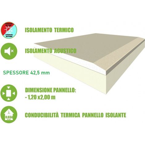 5 Pannelli Accoppiati in Cartongesso e Polistirene Estruso per Isolamento Termico/Acustico - 120x200xH 4,25 cm (1/2)