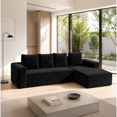 Sofá modular de pana en L con chaise longue izquierda negro (1/5)