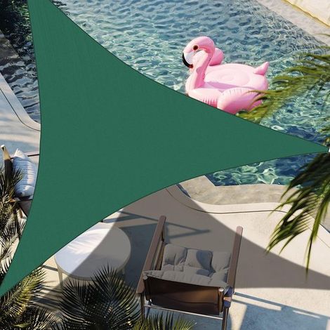 Store triangulaire - 3 x 3 x 3 mètres - Store de terrasse - Imperméable et anti-UV - Polyester - Store extérieur - Store résistant - Vert foncé (1/5)