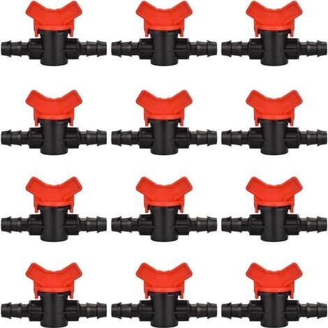 12er-Pack Gartenarmaturen, 1616 mm Bewässerungsventil, Kugelhahn mit Kunststoffanschluss, Gartenwasserventilsteuerung (schwarz + rot) (1/4)