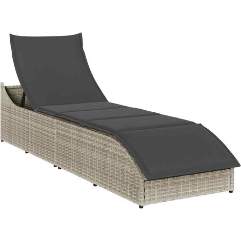 Klappliege mit Auflage und Stauraum Hellgrau Poly-Rattan