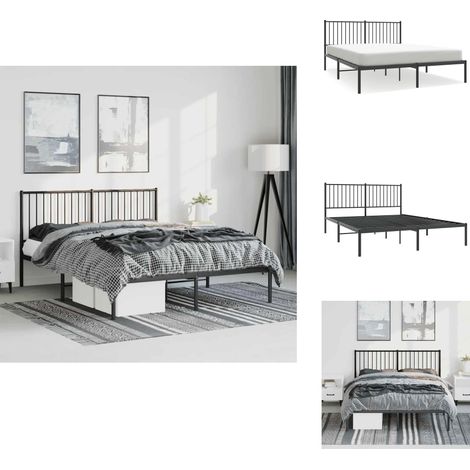 Cadre de lit métal sans matelas avec tête de lit noir 150x200cm - Cadre De Lit - Lit Double - Lit Metal - Lit Moderne - Literie (1/5)