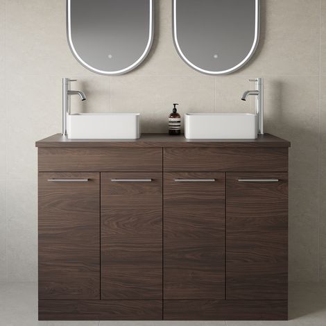 Napoli 460 Brown Oak 1200mm 4 Door Vanity Unit for Countertop Basins - 1200mm - Chrome 160mm Handle