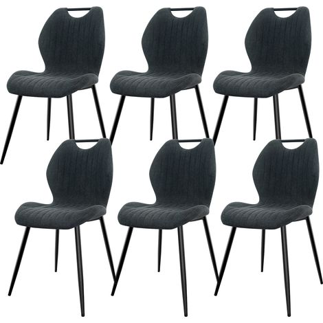 Lewe – Lot de 6 chaises de salle à manger – Dossier haut en tissu pelucheux – Pieds métalliques antidérapants – Style scandinave – Confort optimal