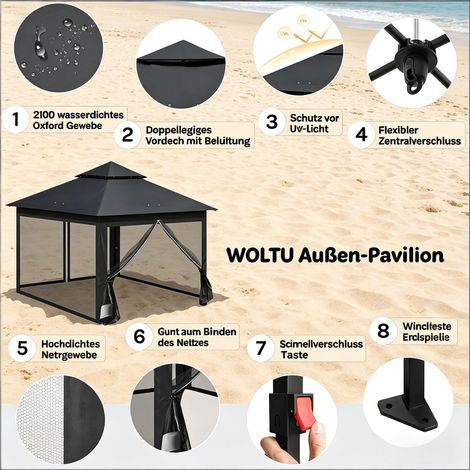 Abri de jardin double paroi, tente de réception extérieure, tonnelle pliante pour terrasse, gazebo portable de camping (sans moustiquaire) (1/5)