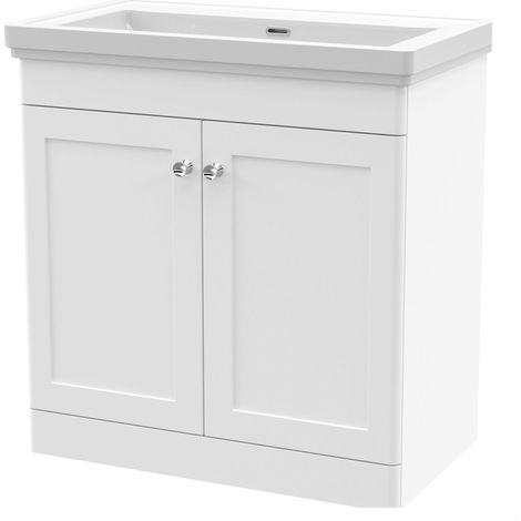 Swynnerton Traditional 2 Door Floor Standing Vanity Unit with Basin, Satin White, 800mm