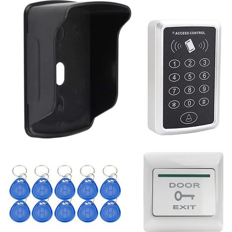 Système De Contrôle D'Accès Lecteur De Carte Indépendant Clavier + Housse De Pluie + Bouton De Sortie du Système De Contrôle D'Accès, 1000 Utilisateurs + 10 Porte - Clés 125khz (1/5)