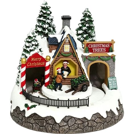 Escena de pueblo navideño, luces LED, movimiento dinámico, multicolor, 20,5 x 20,5 x 21 cm. (1/2)