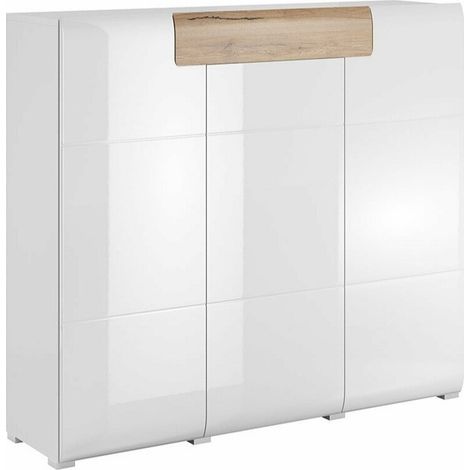 Cómoda Torsone 112, Blanco + Blanco brillante + Roble sanremo, Con cajones y puertas, Número de cajones: 0, 131x148x40cm (1/3)