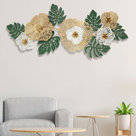 Décoration murale pour salon, décorations murales 3D, sculptures murales florales, décorations métalliques à suspendre pour canapé, ornements muraux pour bureau, 138 x 57 cm (54,33 x 22,44 pouces)