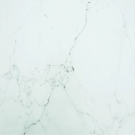 Plateau de table blanc 80x80 cm en verre trempé 6 mm d'épaisseur, aspect marbre (1/5)