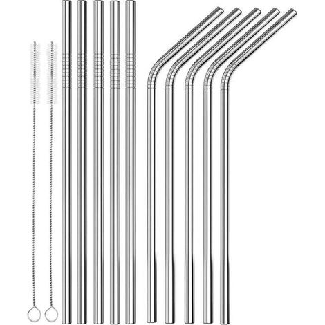 10pcs Paille INOX, Paille Reutilisable en Acier Inoxydable 265mm avec 2 Brosses de Nettoyage,pour 20/30oz Yeti RTIC SIC Ozark Trail (1/4)