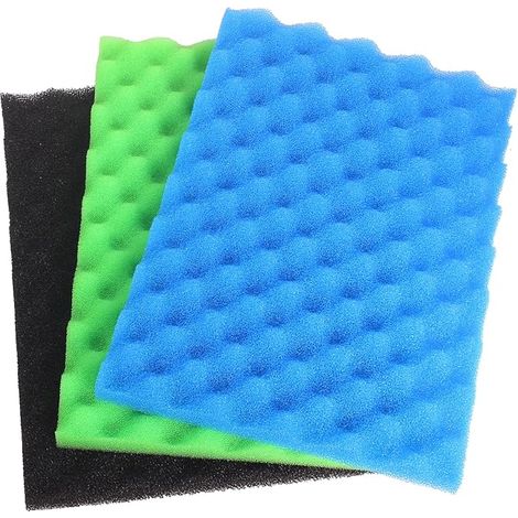 Compatible Poisson Étang Bassin Mousse Filtrant pour 12000 (1x Noir Gros, 1x Bleu Moyen, 1x Vert Fin)
